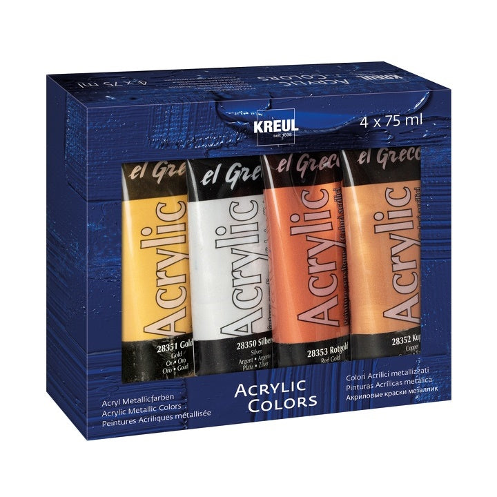set culori acrilice metalizate el greco 4 x 75 ml ro krl28270
