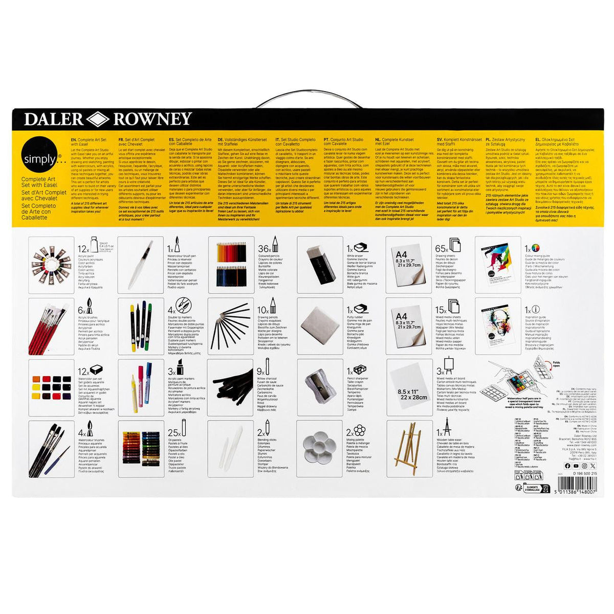 set de arta daler rowney cu panza si sevalet 215 piese ro dlr196500215