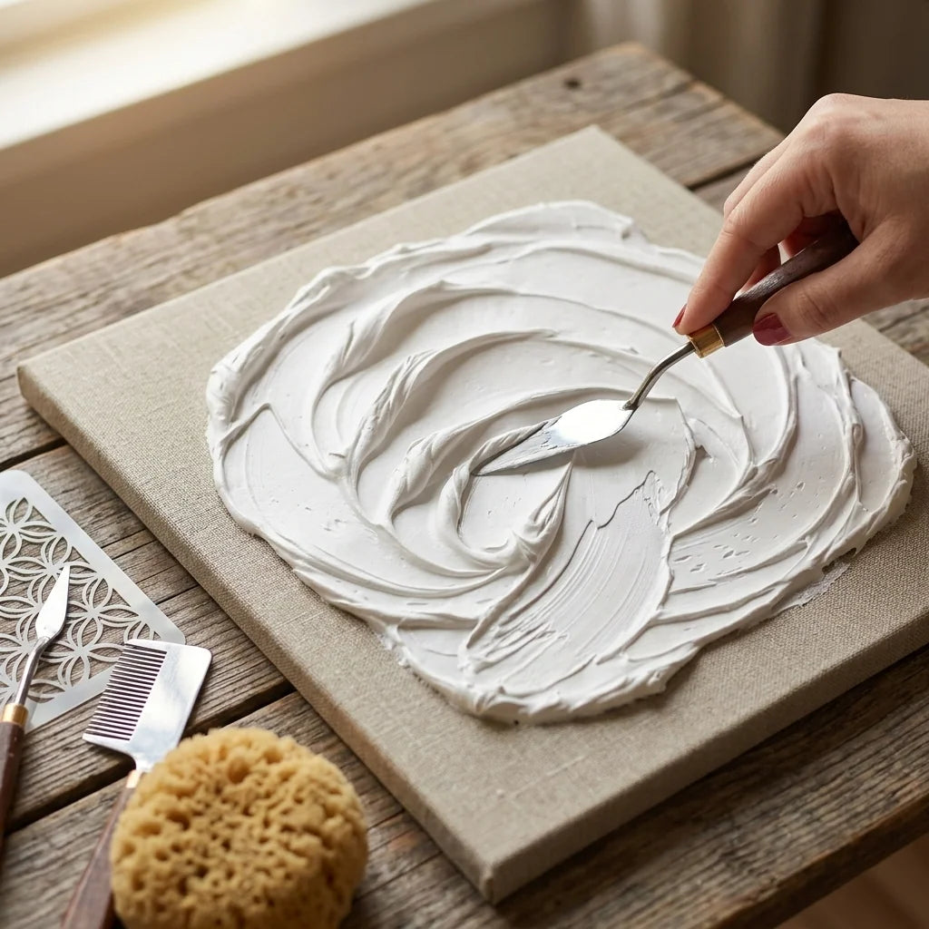 Modelarea texturii în pasta Butter — cuțit de paletă, burete, pieptene, șablon