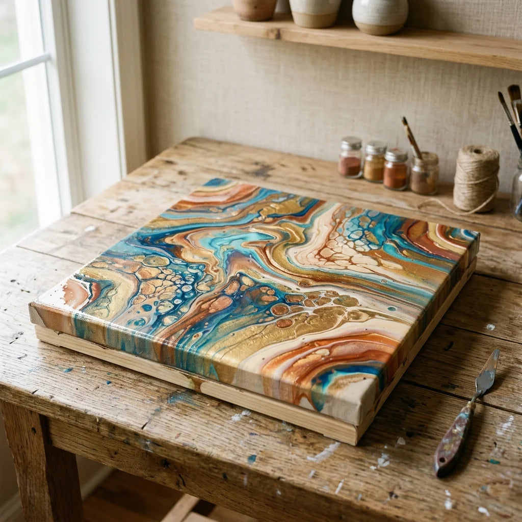 Tabloul fluid art se usucă în poziție orizontală