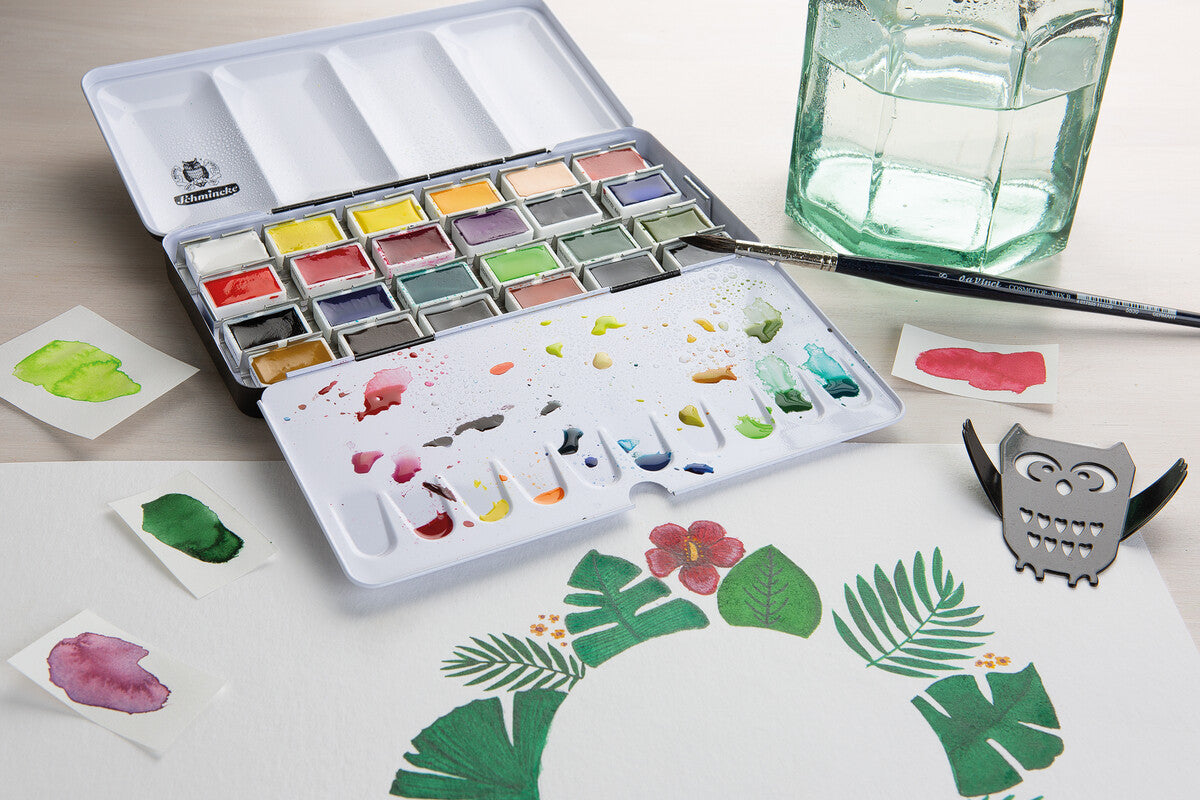 Casetă metalică goală pentru acuarelă Schmincke AKADEMIE Aquarell, 24 x godeu întreg