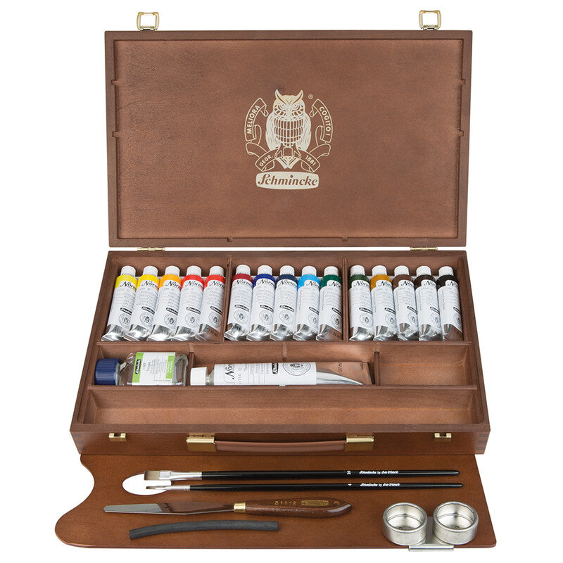 Casetă din lemn Schmincke NORMA Professional, 15 x 35 ml + alb 120 ml