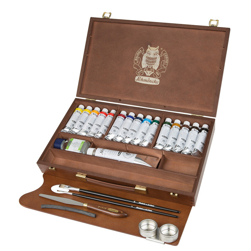 Casetă din lemn Schmincke NORMA Professional, 15 x 35 ml + alb 120 ml
