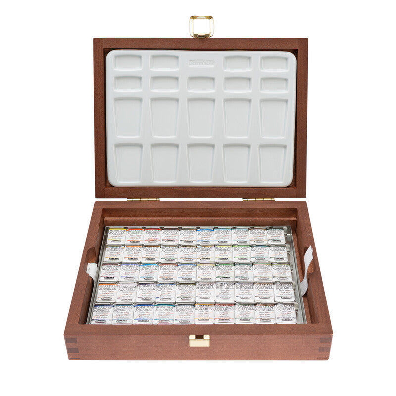 Set culori acuarelă în cutie de lemn Schmincke HORADAM Super Granulation – 50 x 1/2 godete