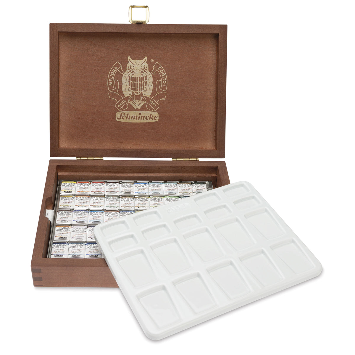 Set culori acuarelă în cutie de lemn Schmincke HORADAM Super Granulation – 50 x 1/2 godete