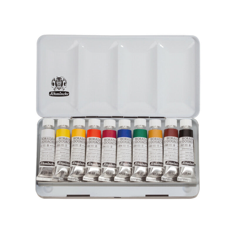 Culori guașă Schmincke HORADAM în cutie metalică, 10 x 15 ml
