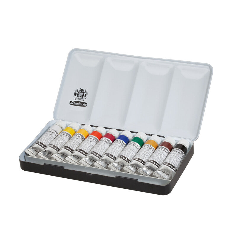 Culori guașă Schmincke HORADAM în cutie metalică, 10 x 15 ml