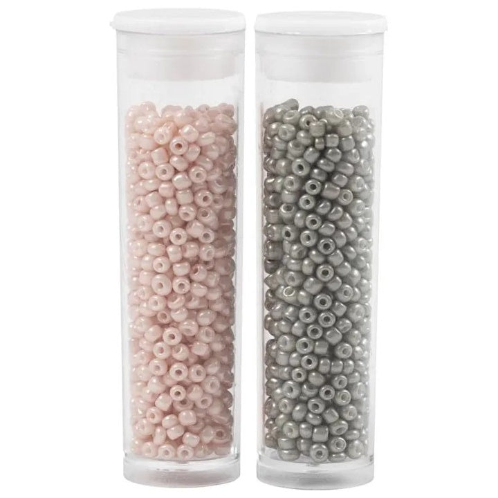 Mărgele Rocaille 1.7 mm, set de 2x7 g – Gri deschis cu roz