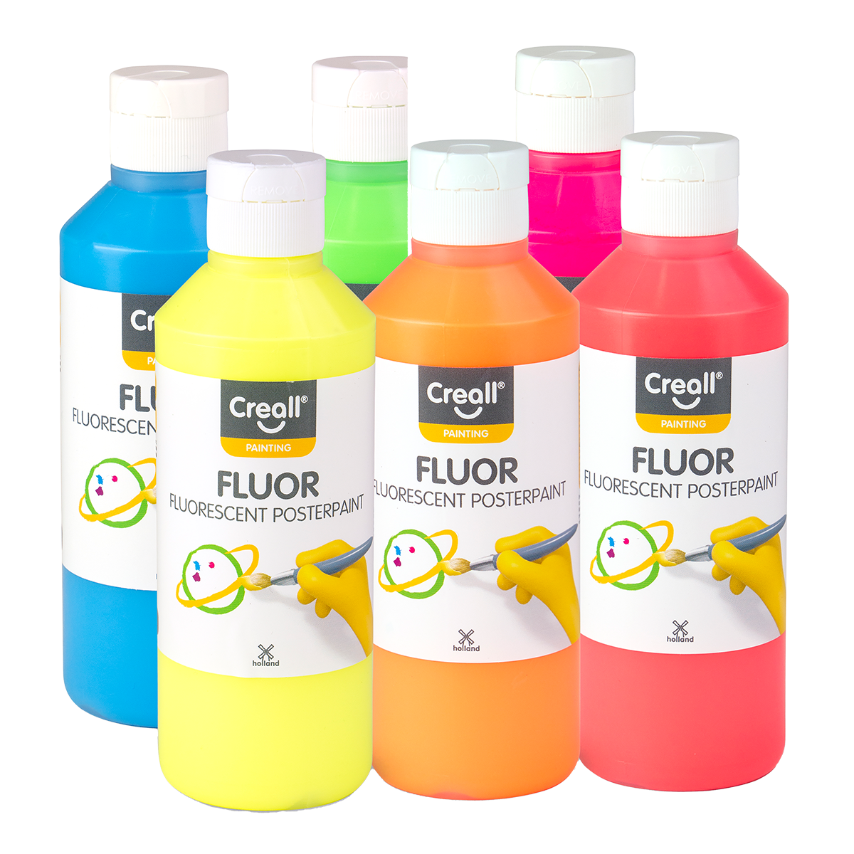 Set de tempera Creall Fluor, 6 × 250 ml, culori asortate