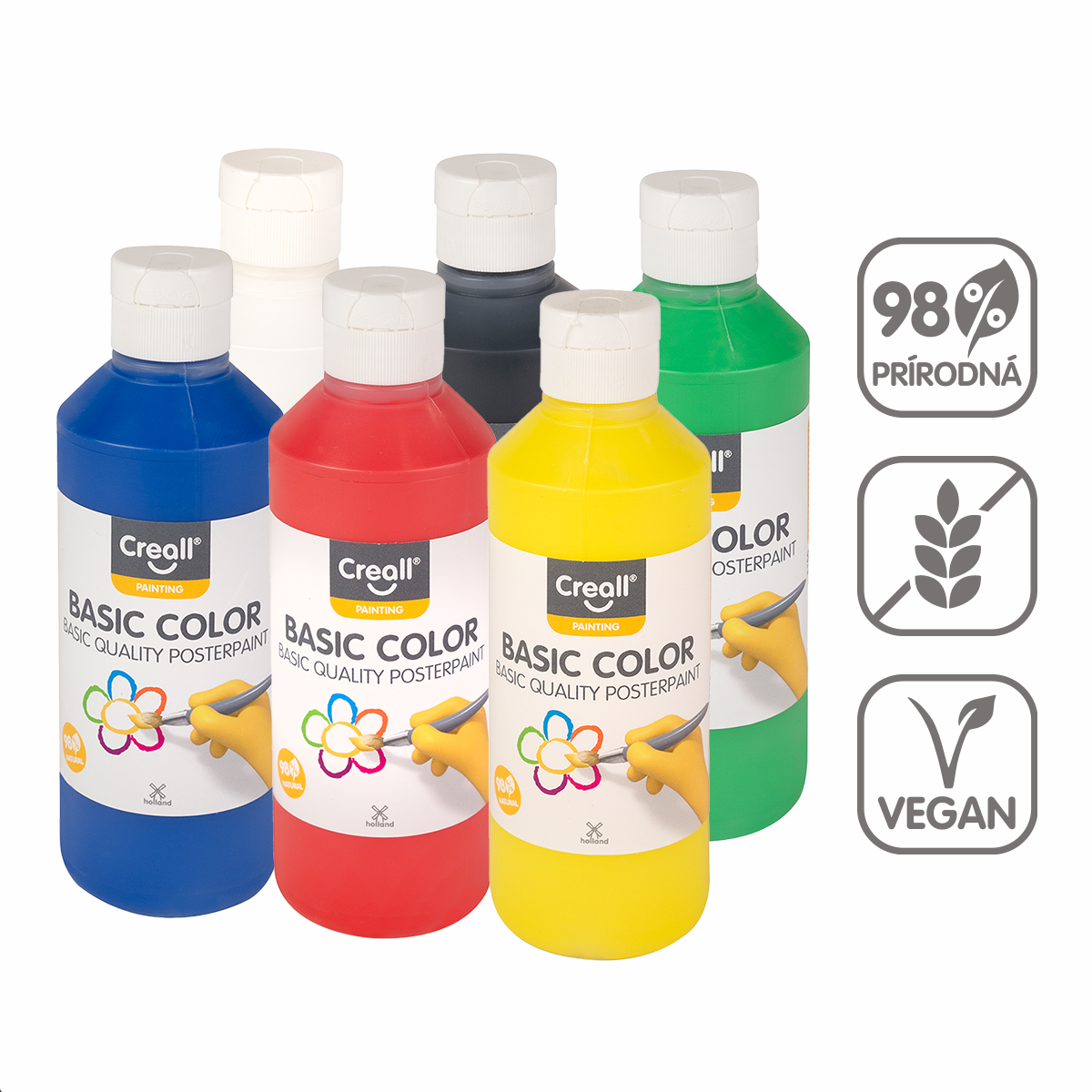 Culori tempera Creall – set 6 × 250 ml, culori asortate