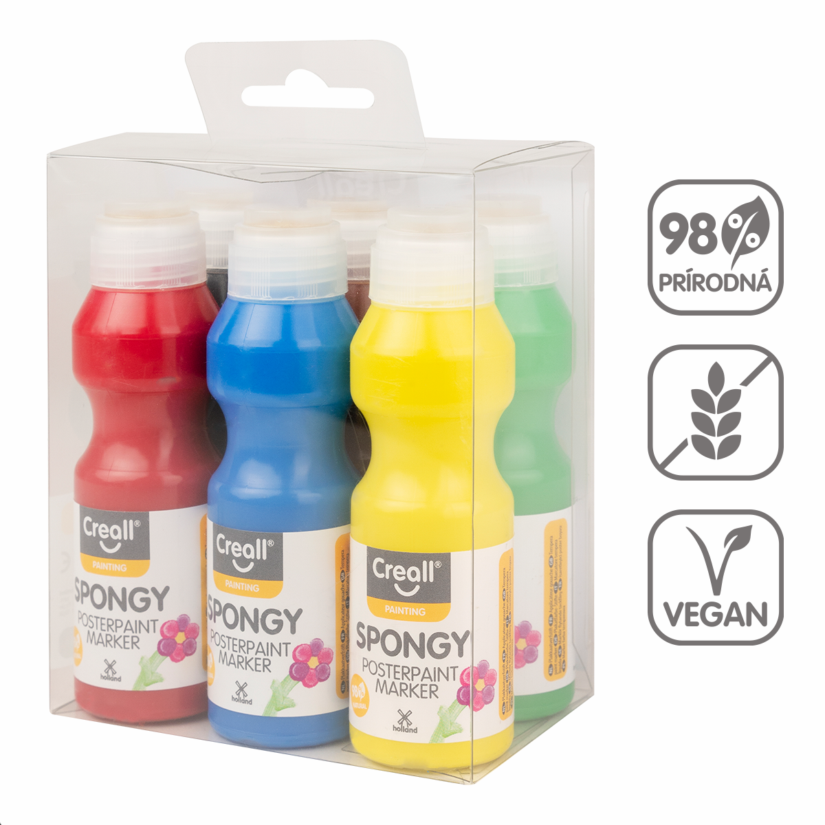 Set culori tempera cu burete Creall Spongy – 6 × 70 ml