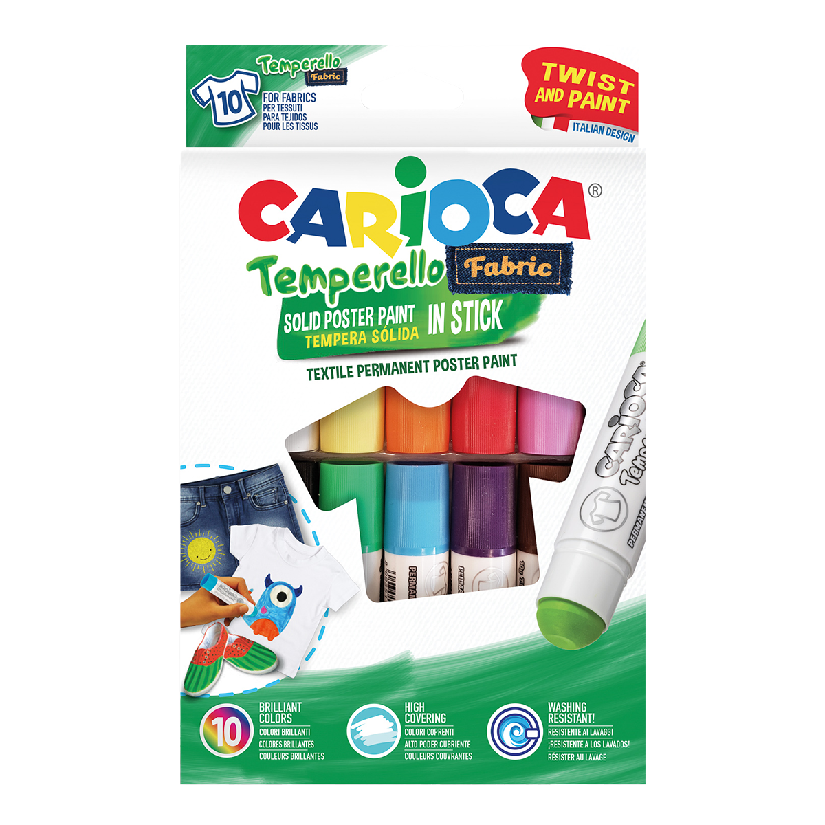 Culori tempera solide pentru textile Carioca – set 10 buc