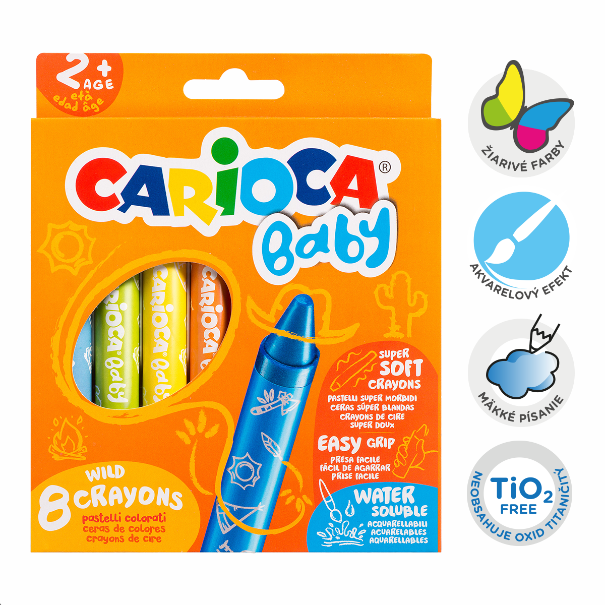 Carioca creioane cerate Baby Wild 2+, 8 buc