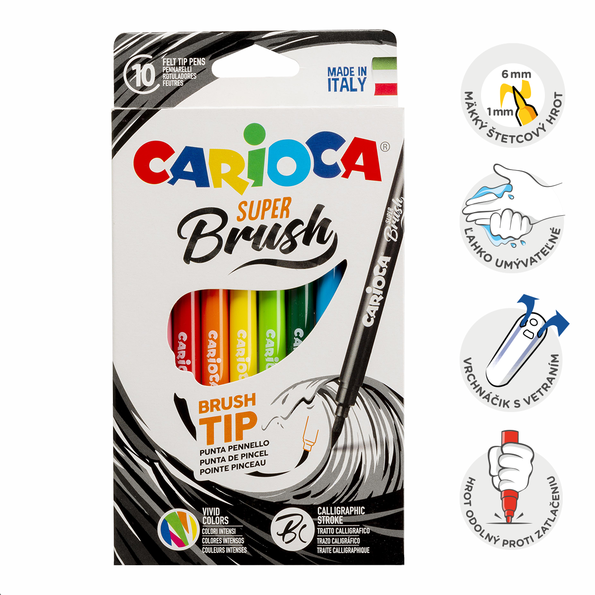 Carioca Brush carioci cu vârf tip pensulă, 10 buc, culori asortate