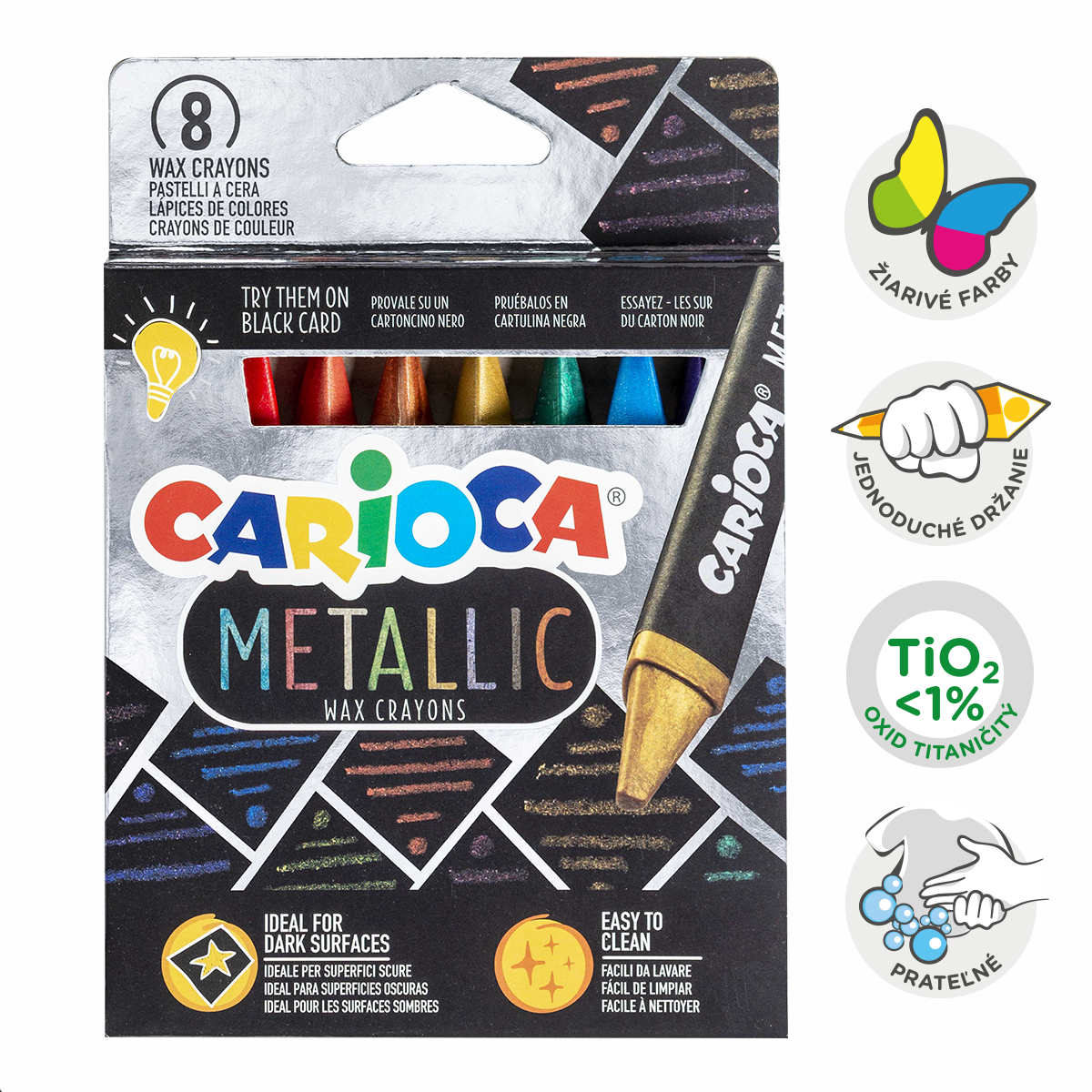 Creioane cerate triunghiulare Carioca Metallic, 8 buc