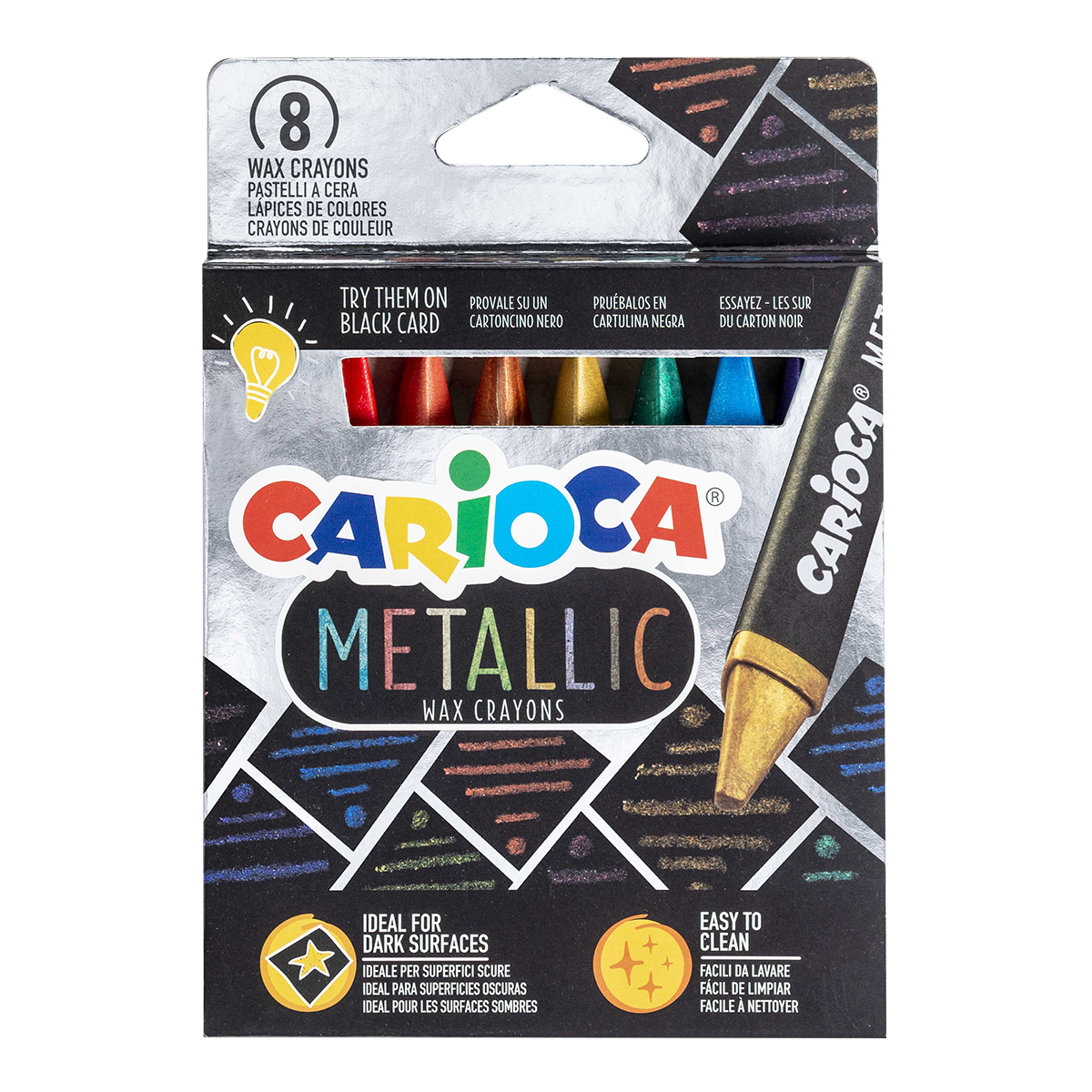Creioane cerate triunghiulare Carioca Metallic, 8 buc