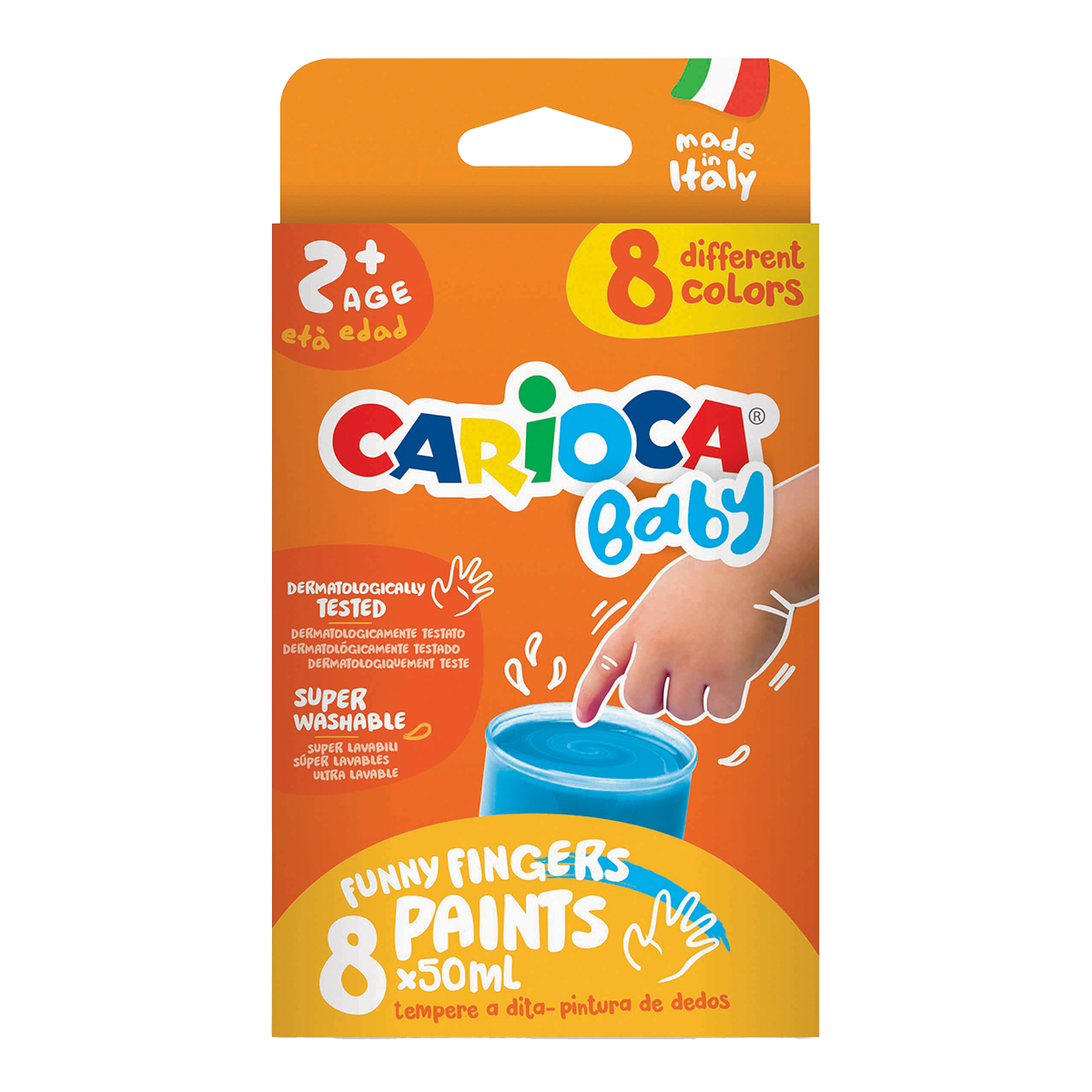 Culori pentru pictat cu degetele Carioca Baby 2+, 8 × 50 ml