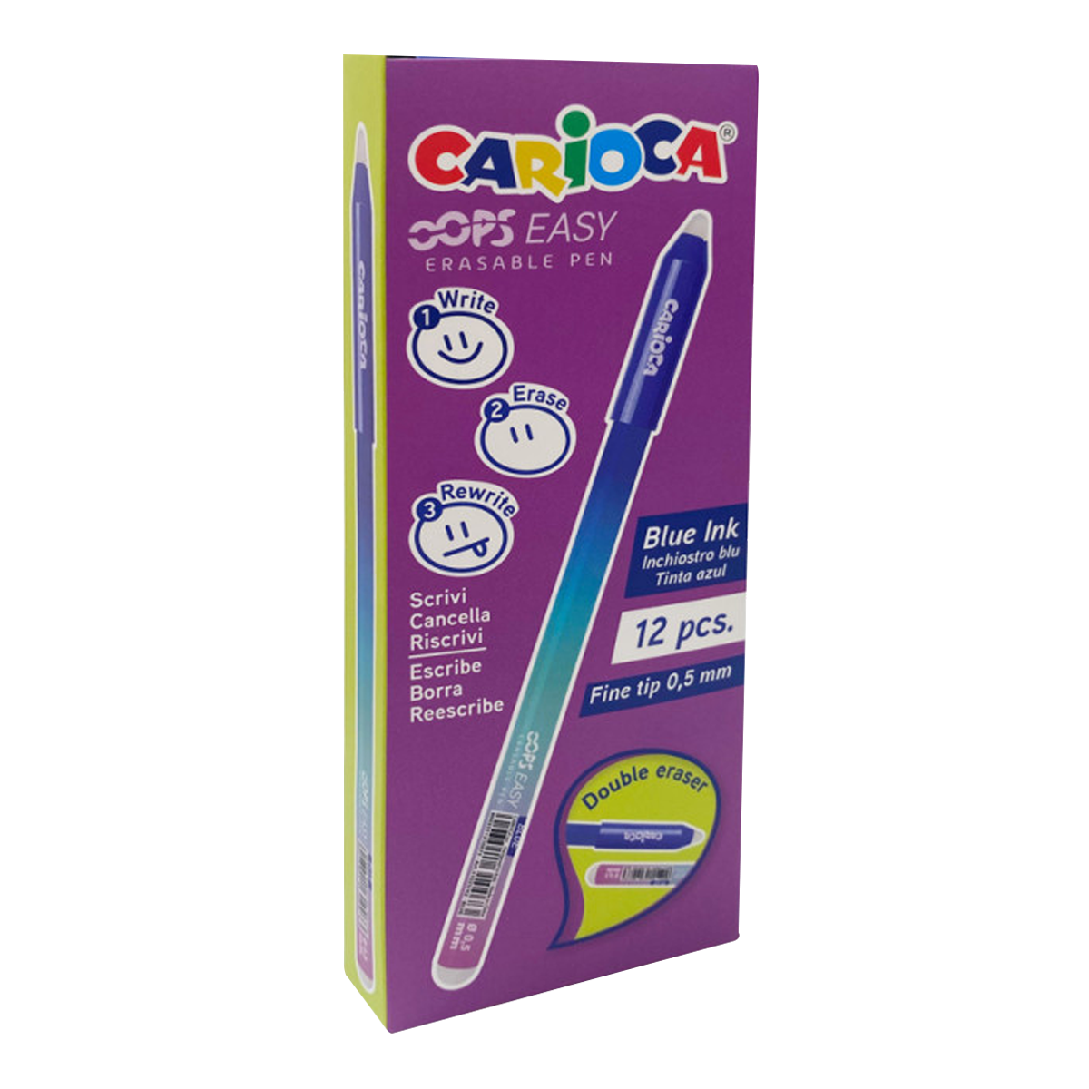 Pix termosensibil (care se șterge) Carioca Oops Easy, mină albastră, set 12 buc