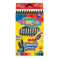 Creioane colorate triunghiulare JUMBO Colorino din lemn negru cu ascuțitoare - 12 culori