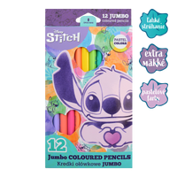 Creioane colorate triunghiulare Colorino JUMBO Stitch Pastel, 12 culori pastelate