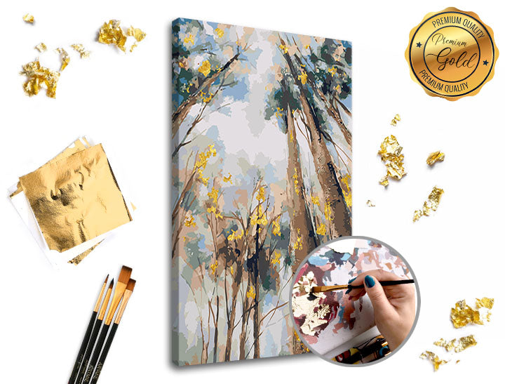 Pictură pe numere PREMIUM GOLD | Printre copaci
