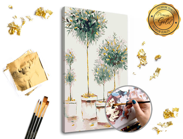 Pictură pe numere PREMIUM GOLD | Livadă cu pomi