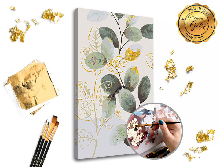 Pictură pe numere PREMIUM GOLD | Frunziș verde-auriu