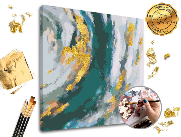Pictură pe numere PREMIUM GOLD – Fantezie turcoaz