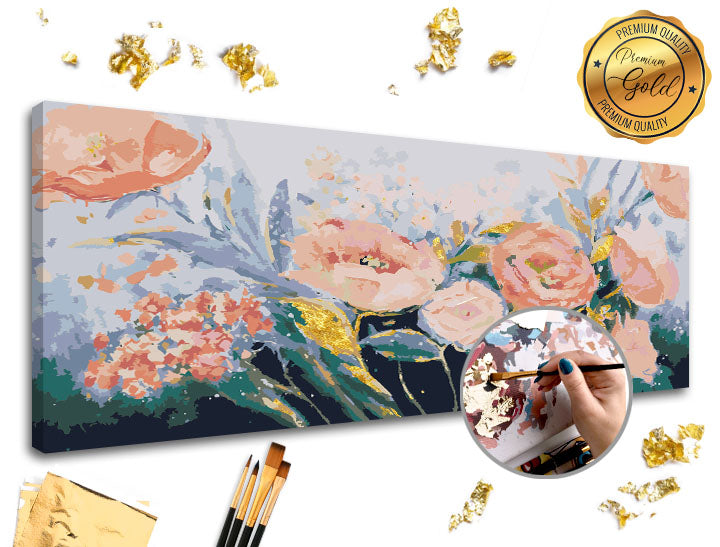Pictură pe numere PREMIUM GOLD | Grădina cu trandafiri
