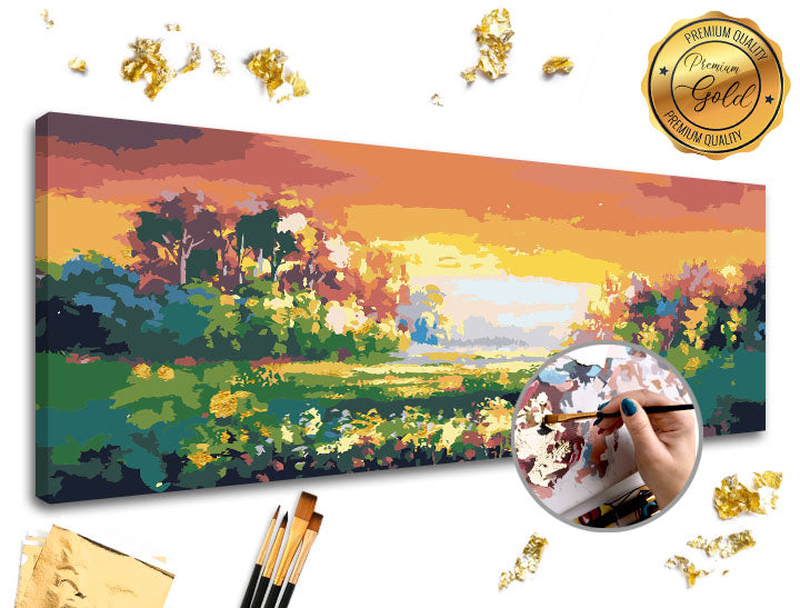Pictură pe numere PREMIUM GOLD | Peisaj colorat