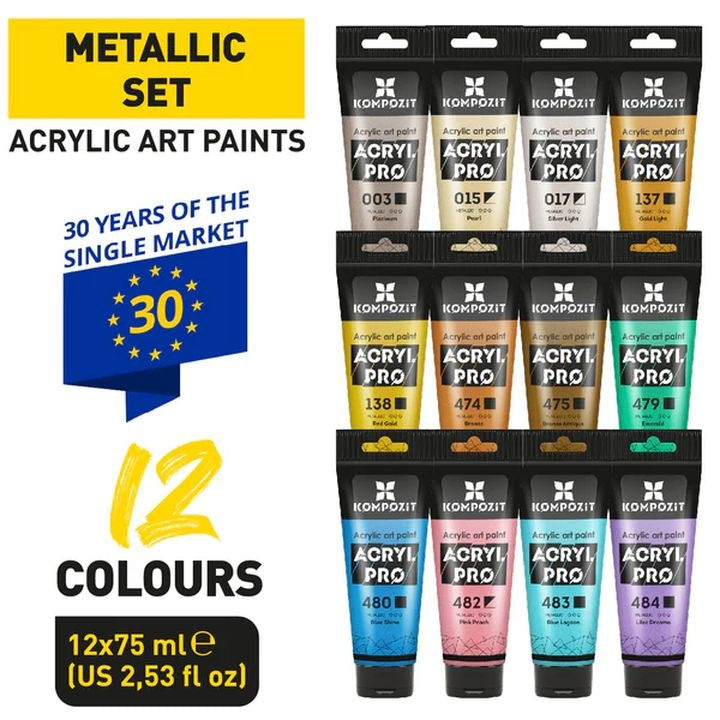 acryl pro metallic set de vopsele acrilice acryl pro metallic ro kztacpm12x75