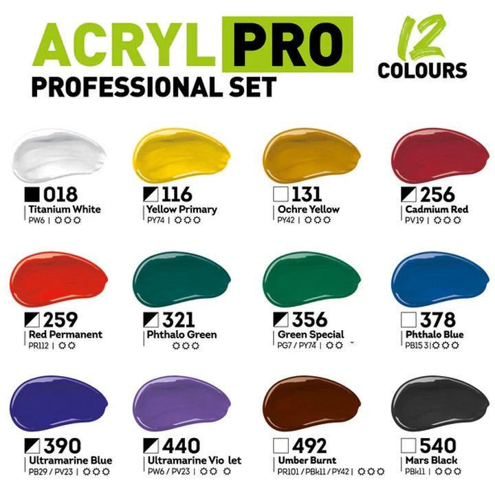 acryl pro professional professional set de vopsele acrilice 12x75 ml ro kztacpp12x75