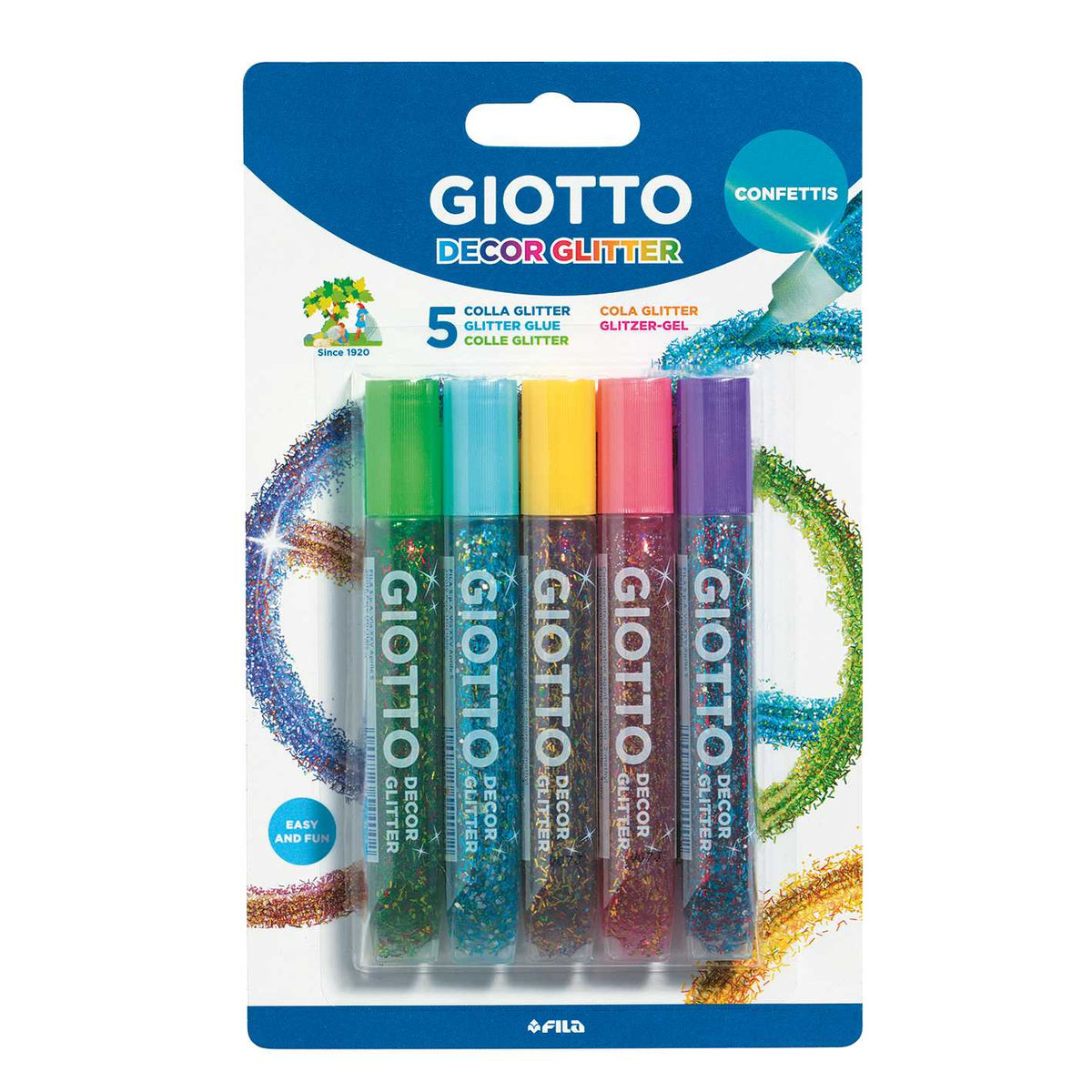 Adeziv cu sclipici și confetti GIOTTO Glitter Glue 5 x 10 g