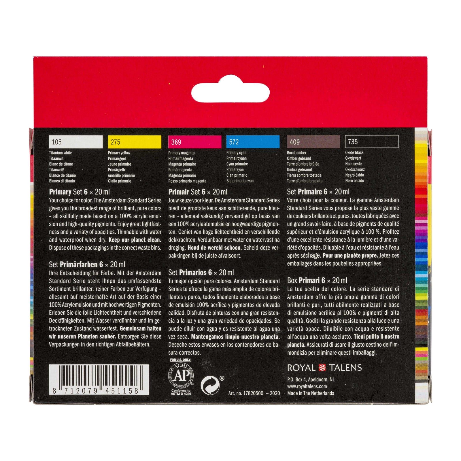 ROYAL TALENS Amsterdam set culori acrilice Primary 6 x 20 ml