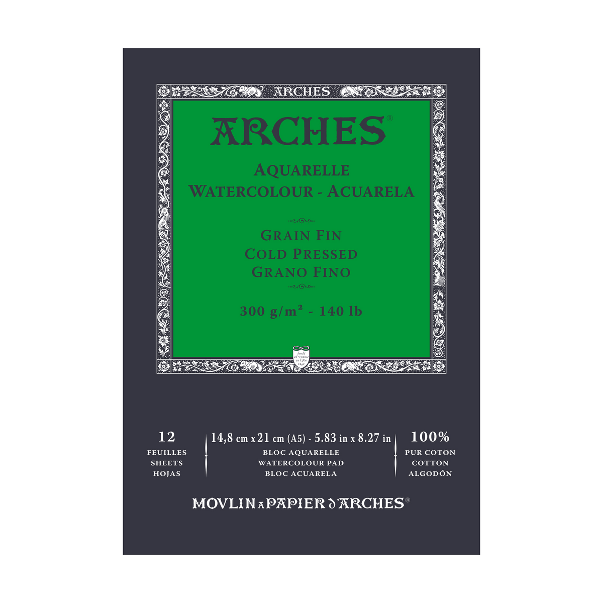 ARCHES bloc acuarelă granulație fină presat la rece alb natural 300 g/m² - 12 file (mărimi A5 – A3)