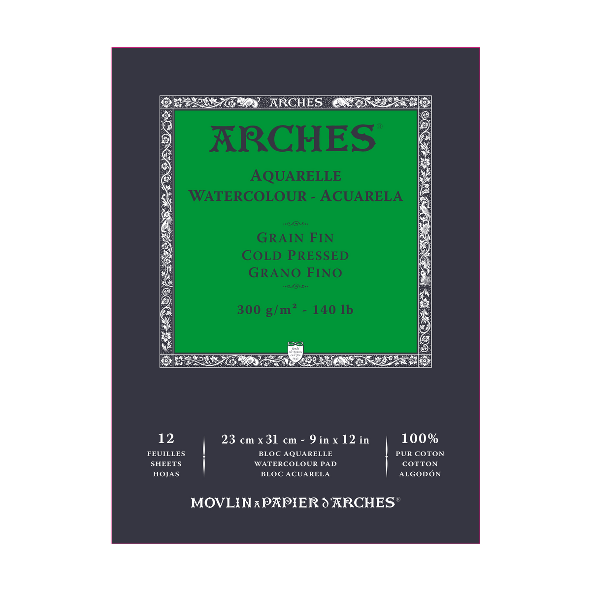ARCHES bloc acuarelă granulație fină presat la rece alb natural 300 g/m² - 12 file (mărimi A5 – A3)