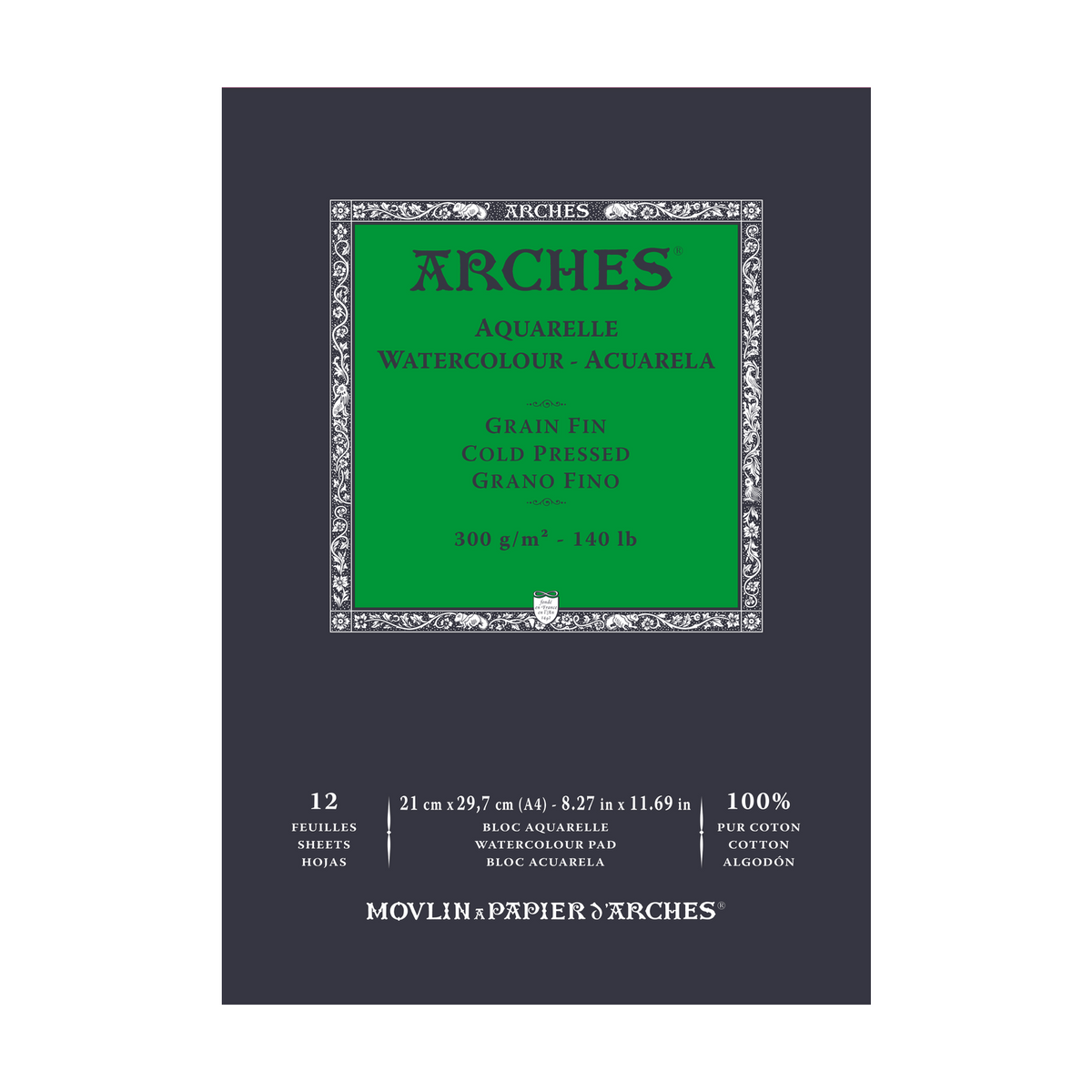 ARCHES bloc acuarelă granulație fină presat la rece alb natural 300 g/m² - 12 file (mărimi A5 – A3)