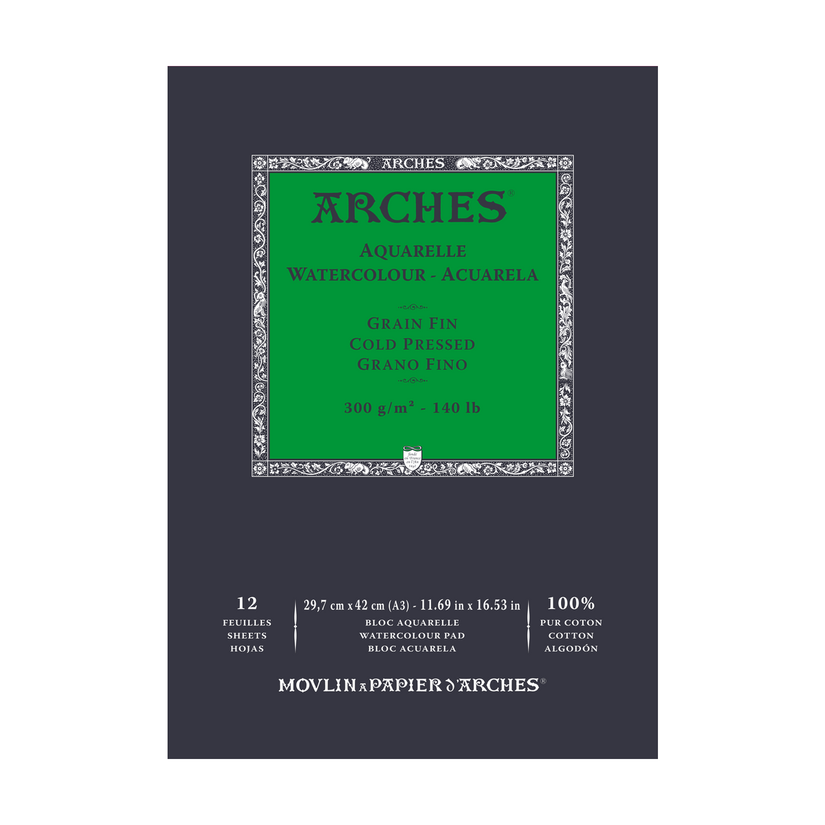 ARCHES bloc acuarelă granulație fină presat la rece alb natural 300 g/m² - 12 file (mărimi A5 – A3)