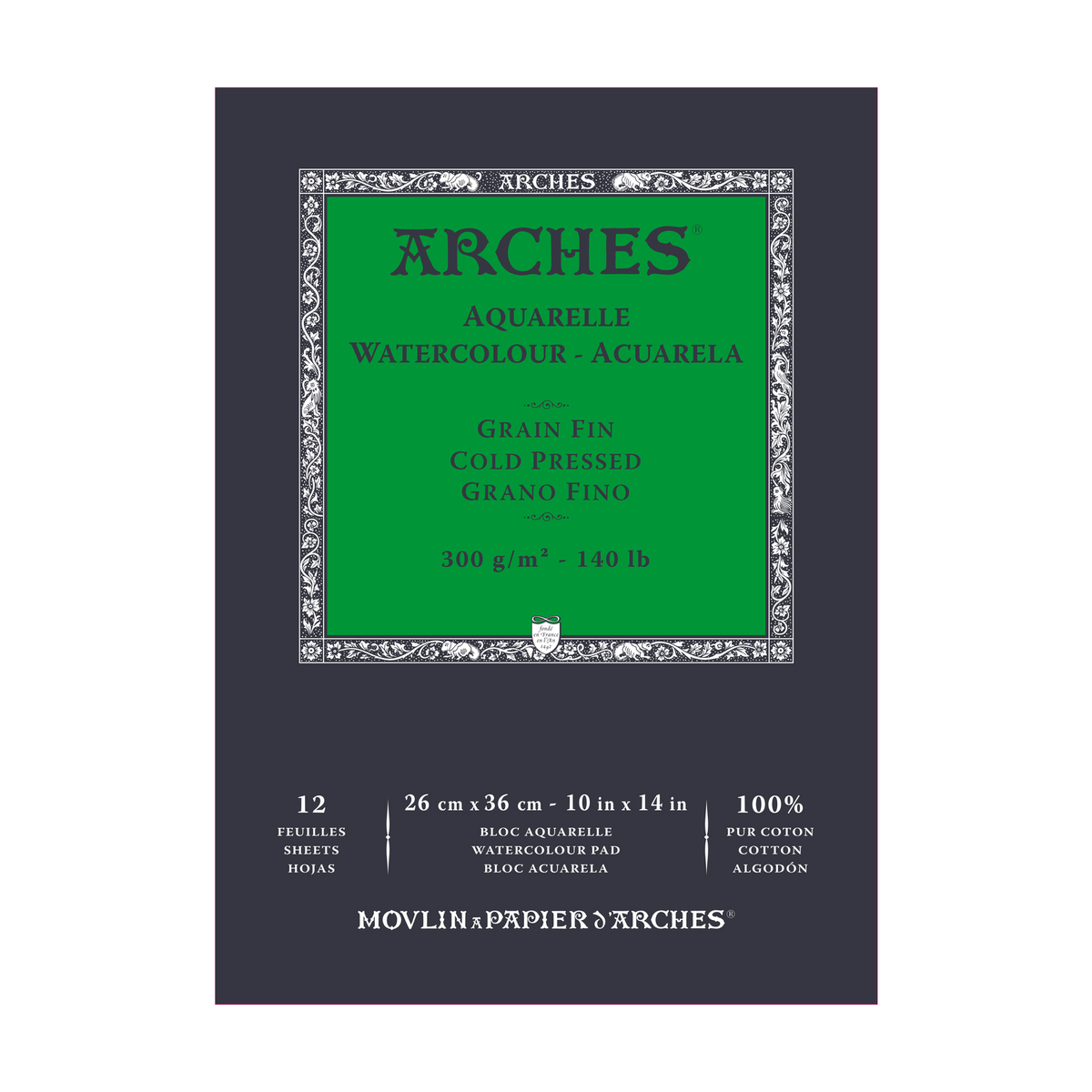 ARCHES bloc acuarelă granulație fină presat la rece alb natural 300 g/m² - 12 file (mărimi A5 – A3)