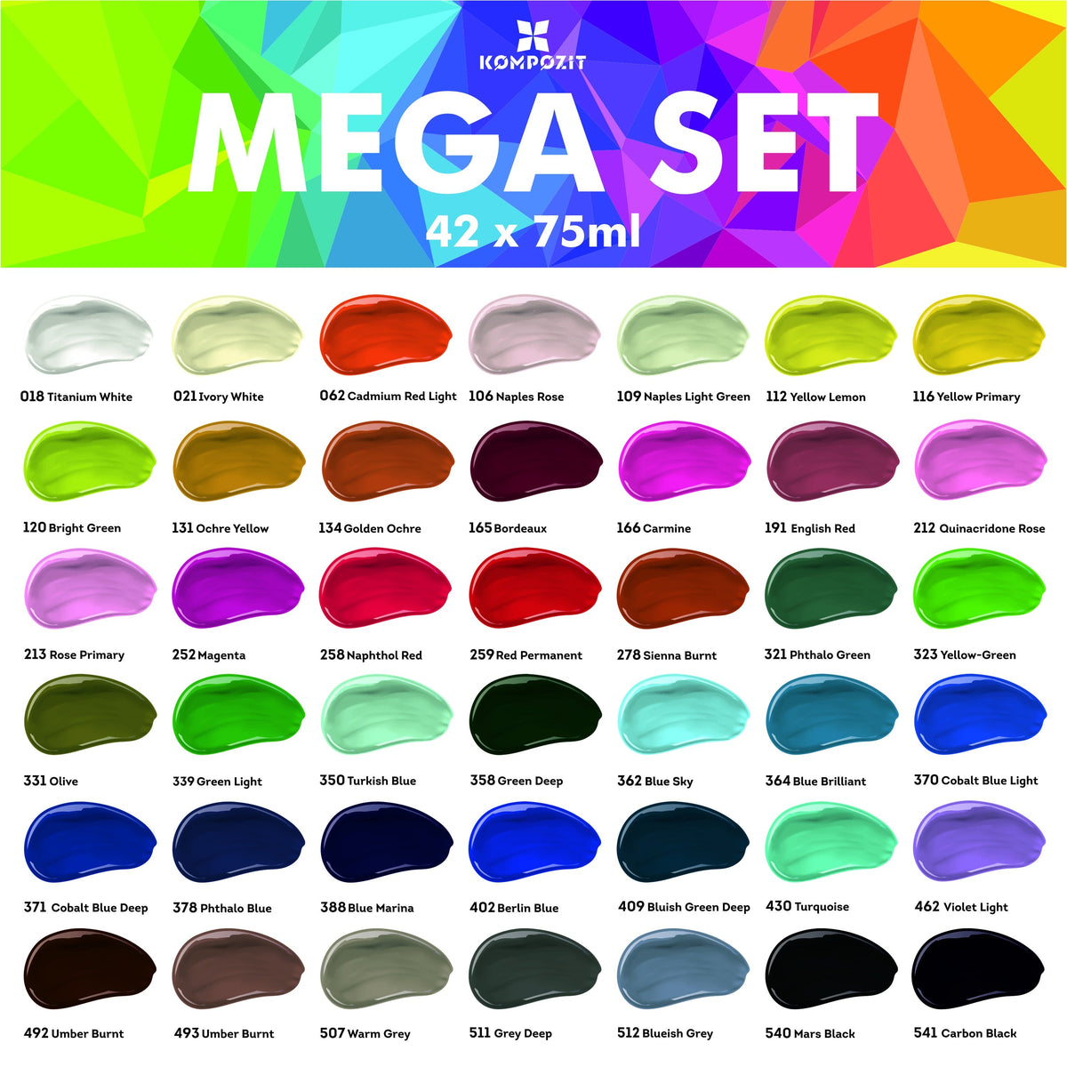 Set culori acrilice ACRYL PRO Kompozit în cutie - 42 x 75 ml