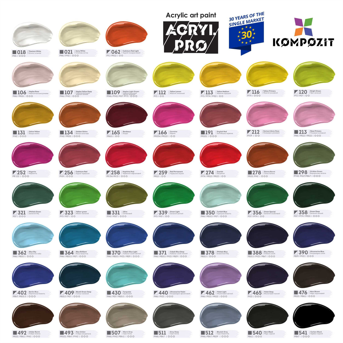 Set culori acrilice Kompozit ACRYL PRO BOX 73 x 75 ml