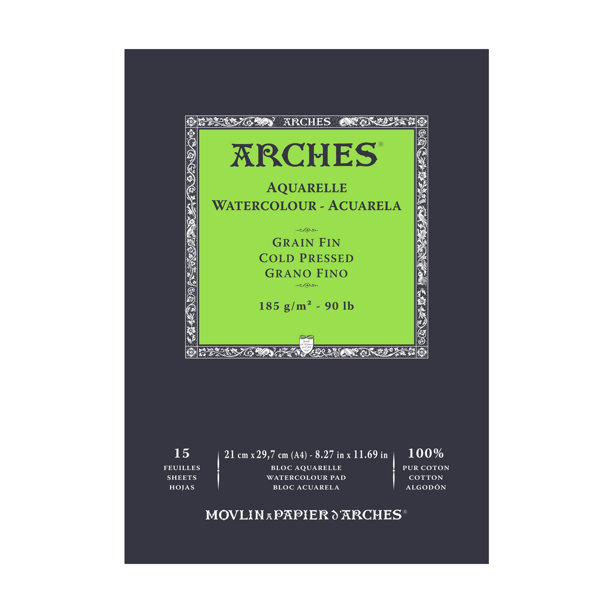 Bloc acuarelă ARCHES granulație fină alb natural 185 g/m2 A4 - 15 file