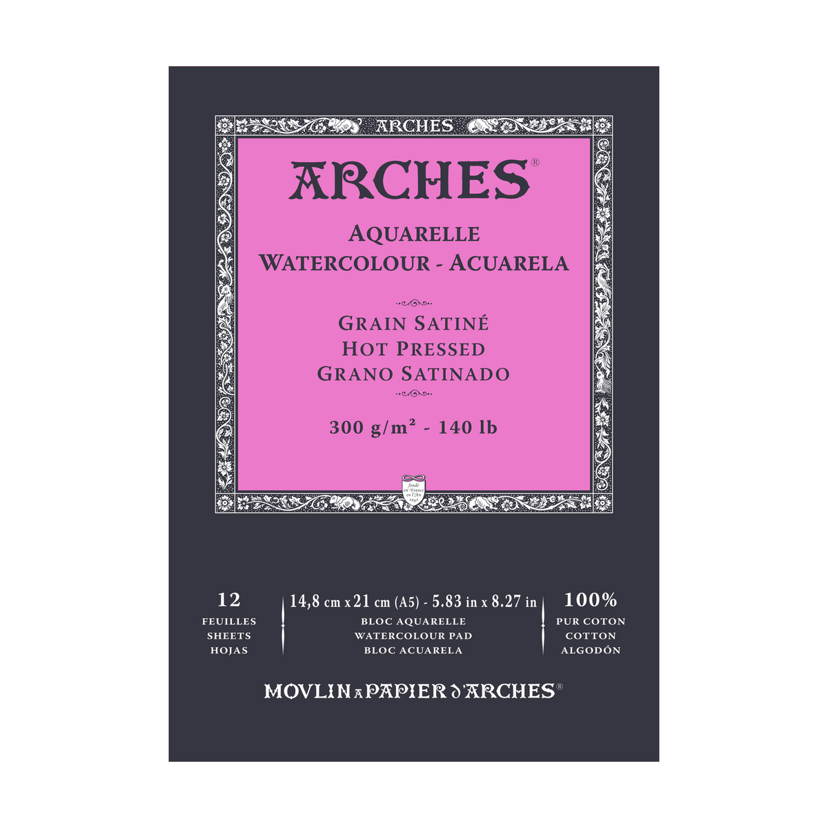 Bloc acuarelă ARCHES satinat HP alb natural 300 g/m² A5 – A3 - 12 file