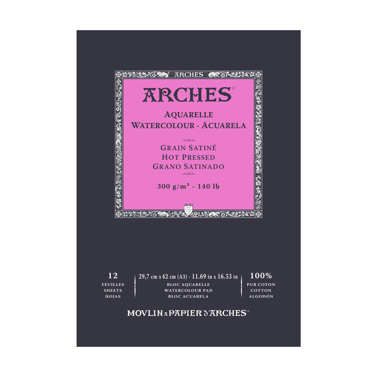 Bloc acuarelă ARCHES satinat HP alb natural 300 g/m² A5 – A3 - 12 file