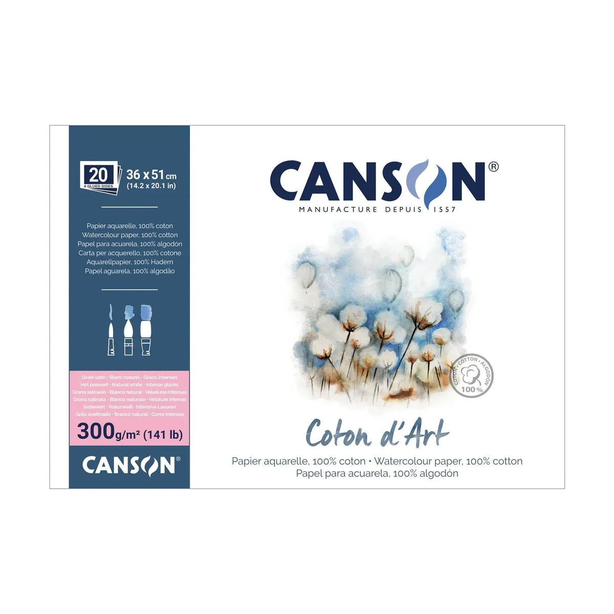 Bloc acuarelă CANSON Coton d'Art HP 300 g/m² 36 x 51 cm - 20 file