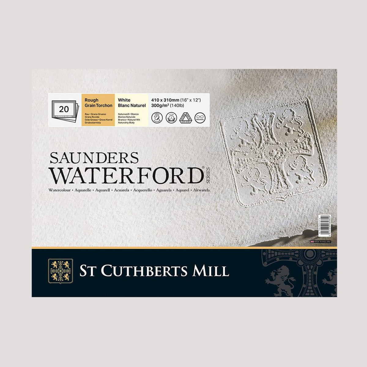 Bloc acuarelă CANSON St Cuthberts Saunders Rough 300 g/m² alb 12 file – 23 × 31 cm