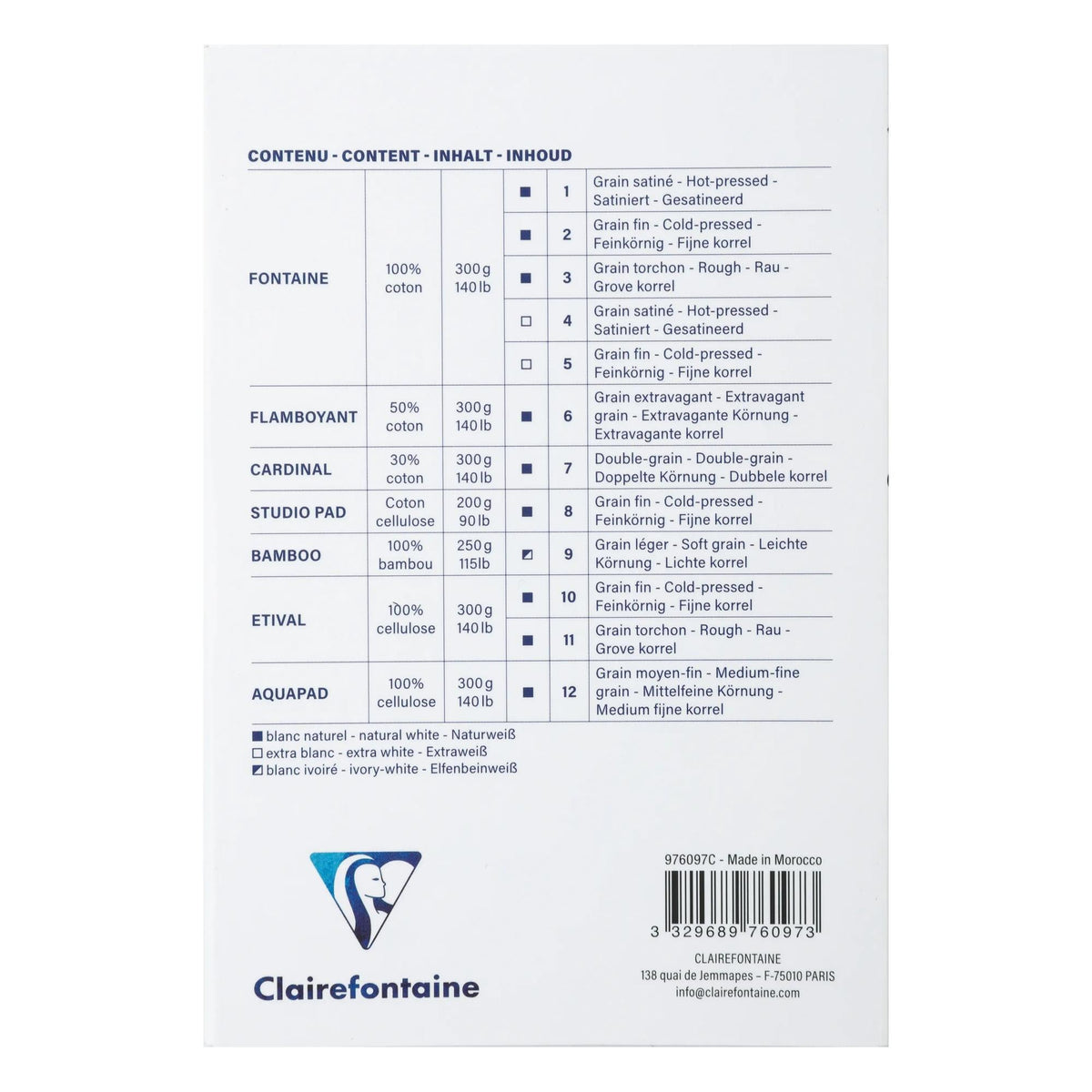 Bloc acuarelă CLAIREFONTAINE Aqua Essentials 200 - 300 g/m² 10 – 24 cm - 12 file