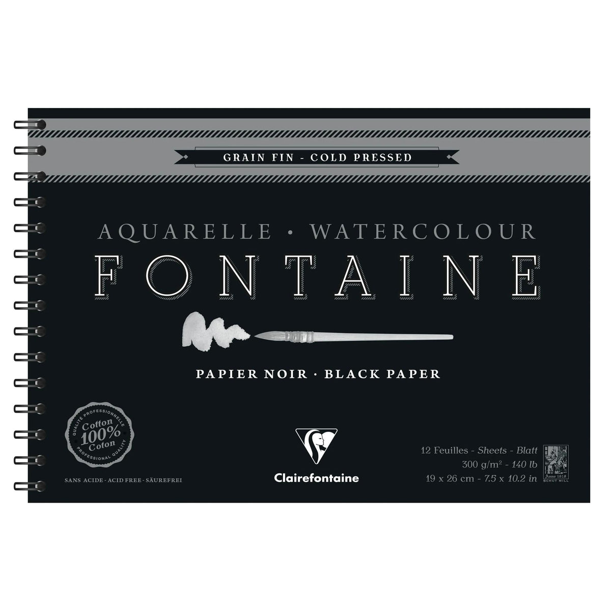 Bloc acuarelă Clairefontaine Fontaine CP negru 300 g/m² 19 x 26 cm - 12 file