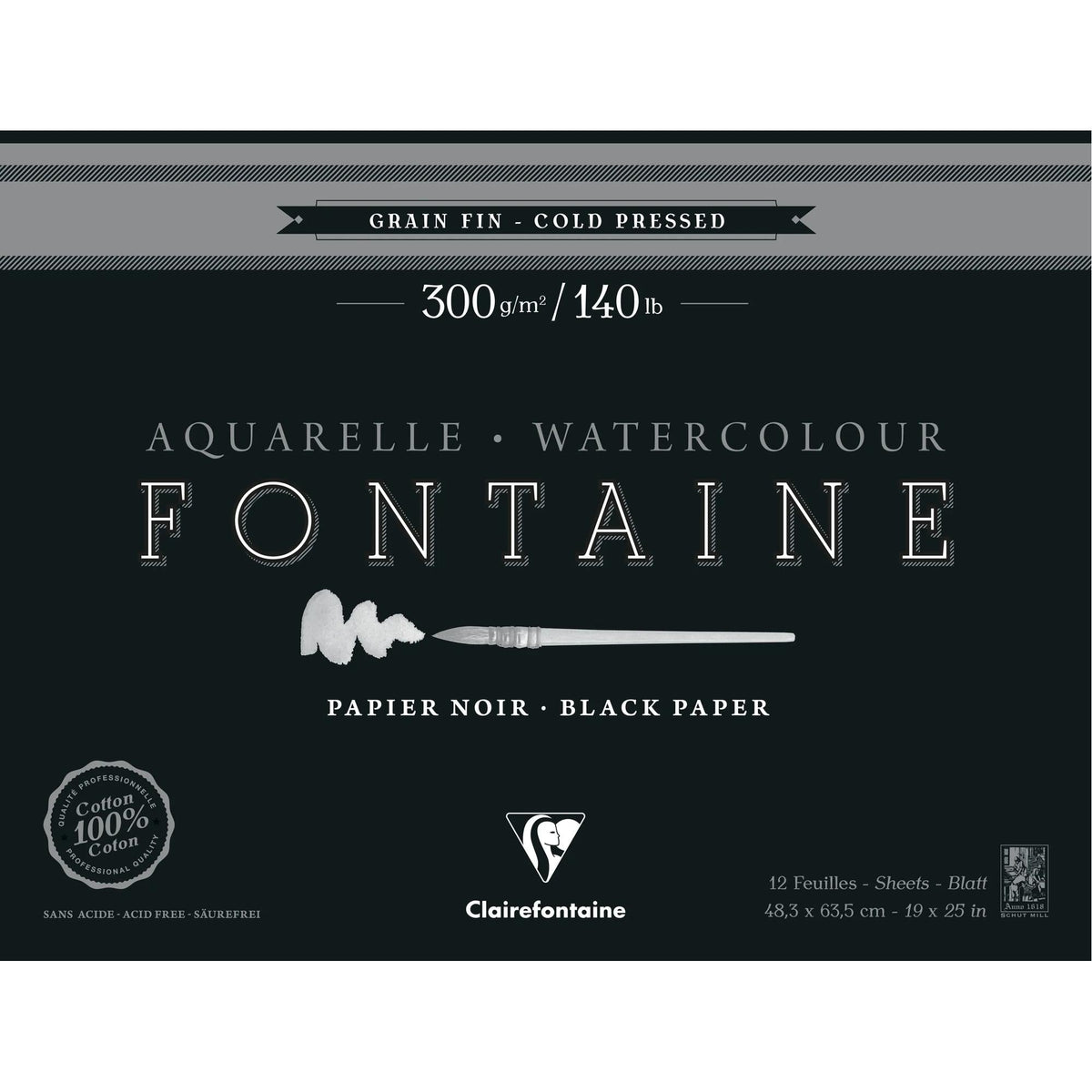 Bloc acuarelă Clairefontaine Fontaine CP negru 300 g/m2 48,3 x 63,5 cm - 12 file