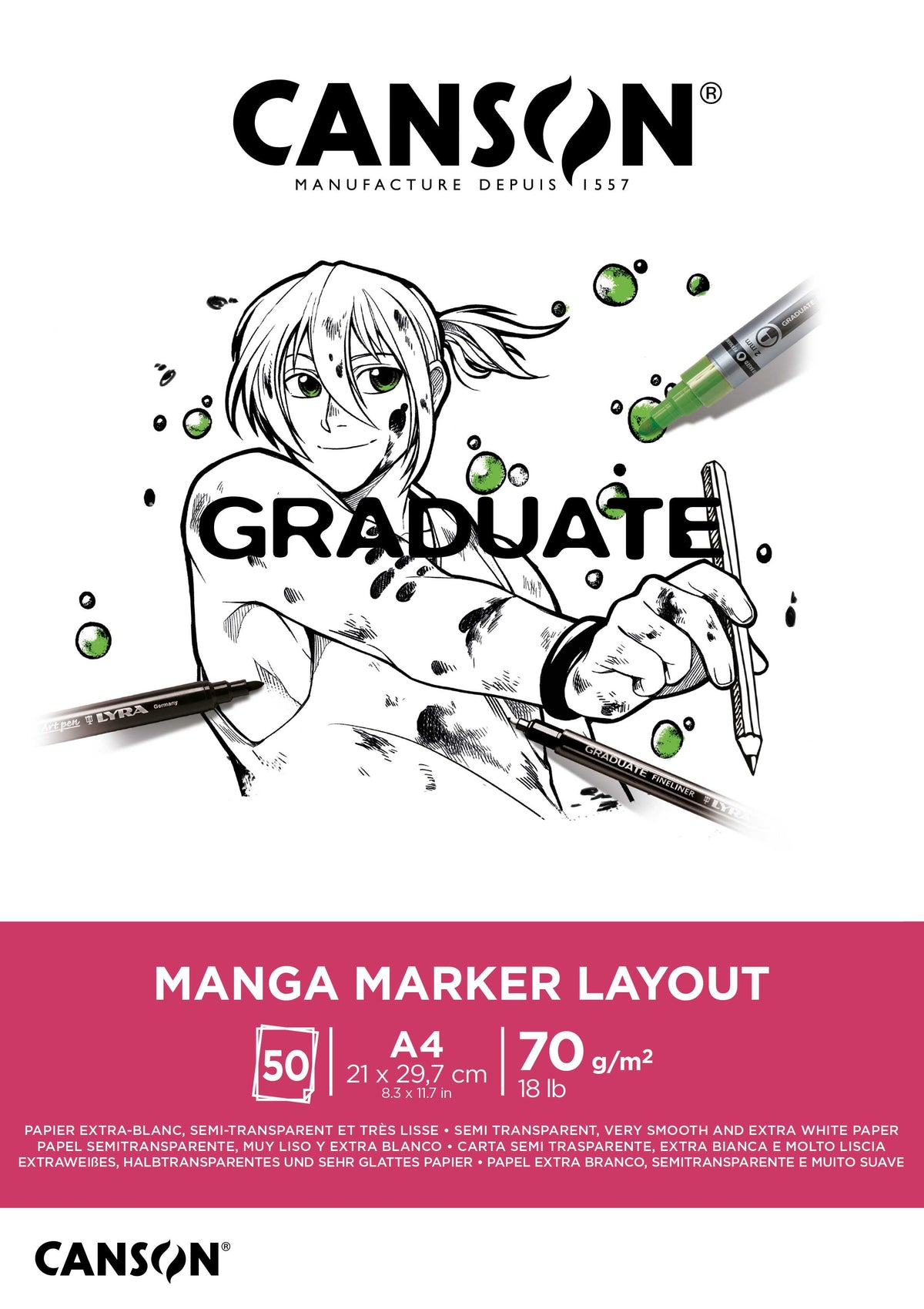Bloc Canson Graduate Marker 70 g/m² 50 file A4 lipit
